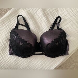 Cacique Black and Purple Lace Balconette Bra 38DDD